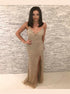 Mermaid Spaghetti Straps Backless Champagne Prom Dress With Beading LBQ2097
